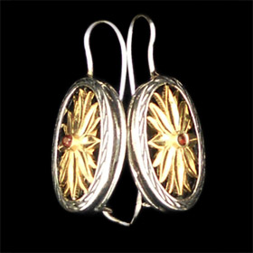 Palaiologan Collection - 24k Gold Plated Sterling Silver Earrings - Leaf Design on Oval