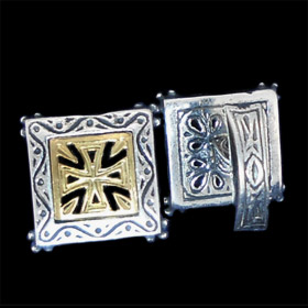 Palaiologan Collection - 24k Gold Plated Sterling Silver Cufflinks - Byzantine Cross Square Design