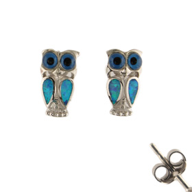 The Neptune Collection - Sterling Silver Earrings - Owl and Opal (12mm)