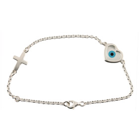 The Amphitrite Collection - Platinum Plated Sterling Silver Bracelet - Mother of Pearl Heart Mati 