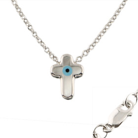 The Amphitrite Collection - Platinum Plated Sterling Silver Necklace - Mother of Pearl Cross (10mm) 