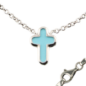 The Amphitrite Collection - Platinum Plated Sterling Silver Necklace - Turquoise Cross (10mm) 