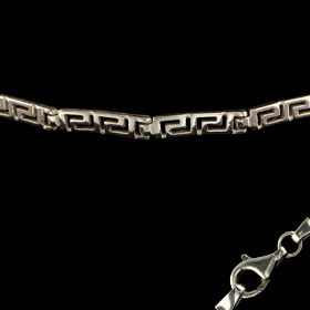 Sterling Silver Necklace - Greek Key Motif Double Rectangle Links (3mm)