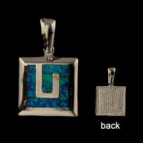 The Neptune Collection - Sterling Silver Pendant - Rectangle w/ Greek Key & Opal (15mm)