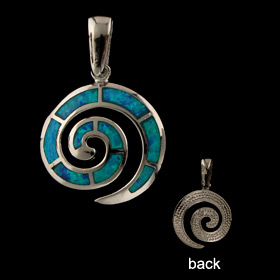 The Neptune Collection - Sterling Silver Pendant - Swirl Motif & Opal (18mm)