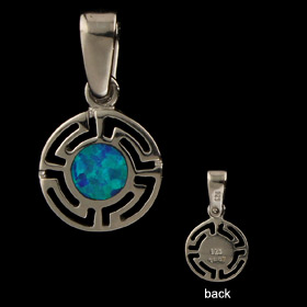 The Neptune Collection - Sterling Silver Pendant - Circle w/ Greek Key & Opal (11mm)