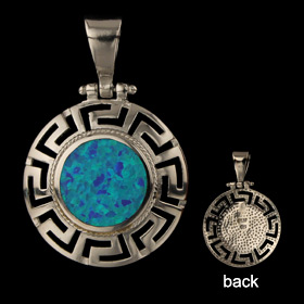 The Neptune Collection - Sterling Silver Pendant - Circle w/ Greek Key & Opal (26mm)