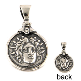 Sterling Silver Pendant - Helios God of the Sun Ancient Coin Tetradrachm Replica (20mm)