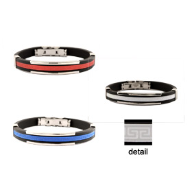 Rubber and Stainless Steel Bracelet with Accordion Hinge Opening - Greek Key Motif (3 Color Options)