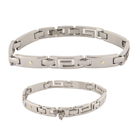 Stainless Steel Bracelet - Greek Key Motif Links