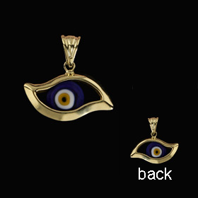 14k Gold Pendant - Evil Eye w/ Lapis Stone Wave-Shaped (20mm) 