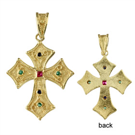 Justinian Collection - 24k Gold Plated Sterling Silver Pendant - Cross w/ Cubic Zirconia (34mm)