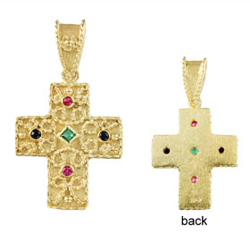 Justinian Collection - 24k Gold Plated Sterling Silver Pendant - Cross w/ Cubic Zirconia (26mm)