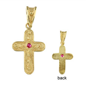 Justinian Collection - 24k Gold Plated Sterling Silver Pendant - Cross w/ Cubic Zirconia (25mm)