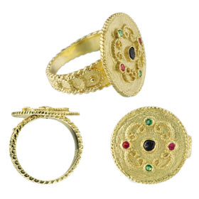 Justinian Collection - 24k Gold Plated Ring - Cirlce w/ Colored Cubic Zirconia (19mm)