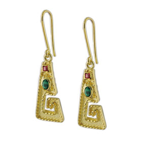 The Theodora Collection - 24k Gold Plated Sterling Silver Byzantine Greek Key Shaped Hoop Earrings