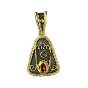 The Theodora Collection - 24k Gold/Platinum Plated Sterling Silver Round Byzantine Trapezoid Pendant