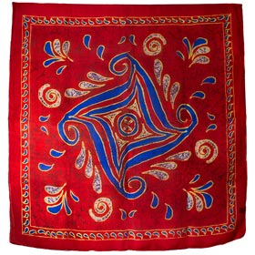 Authentic Greek Silk Shawl / Scarf w/ Tetraskelion Design - Red Tones