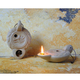 Greek Oil Lamp Kallistos : Bible Series : Dove Carrying an Olive Branch