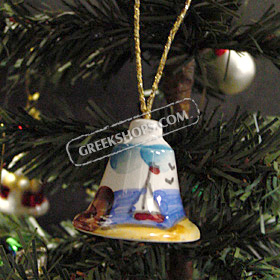 Greek Island Christmas Tree Ceramic Ornament - Bell