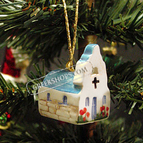 Greek Island Christmas Tree Ceramic Ornament - Church
