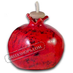 Red Ceramic Pomegranate Oil Lamp - Persefoni 0306