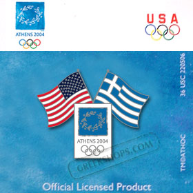 Athens 2004 Greek / USA Flag Pin