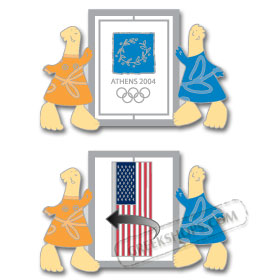 Athens 2004 Mascots USA Flag Spinning Pin