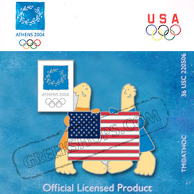 Athens 2004 Mascots w/ USA Flag Pin