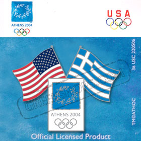 Athens 2004 Oversized Greek / USA Flag Pin