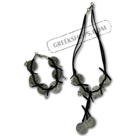 20 Lepta Necklace and Bracelet Set ( Black )