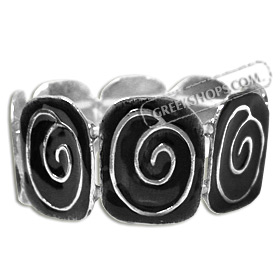 Stainless Steel & Enamel Cuff Bracelet - Square Minoan Swirl Motifs - Black 6355