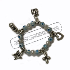 Light Blue  Evil Eye bracelet with charms & faux pearls