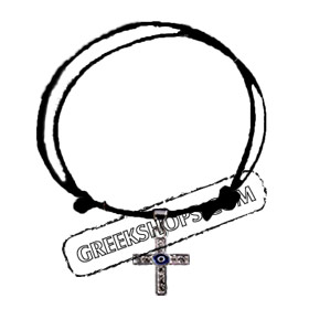 Rhinestone Cross w/ Evil Eye Adjustable Bracelet BI1070 (4 Color Options)