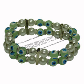 Light Green Evil Eye bracelet with faux pearls