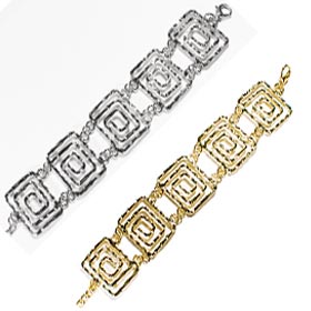 Hammered Greek Key Stainless Steel Link Bracelet (2 color options)