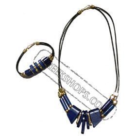 Ceramic Necklack & Bracelet leather set K370_B220 blue