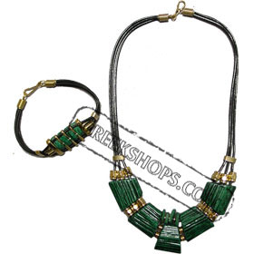 Ceramic Necklack & Bracelet leather set K400_B160 green