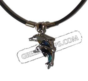 Double Dolphin Faux Opal Indian Rubber Necklace KO_22