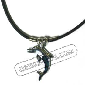 Single Dolphin Faux Opal Indian Rubber Necklace KO_26