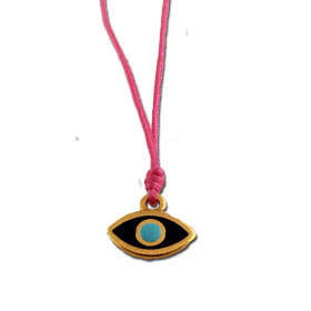 Greek Evil Eye Pink Handbraided Macrame Adjustable Necklace 103514