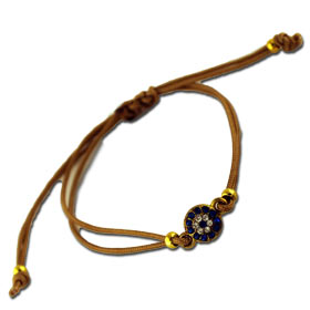 Hand braided silk and rhinestone Evil Eye Bracelet in Gold