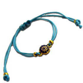 Hand braided silk and rhinestone Evil Eye Bracelet in Turquoise