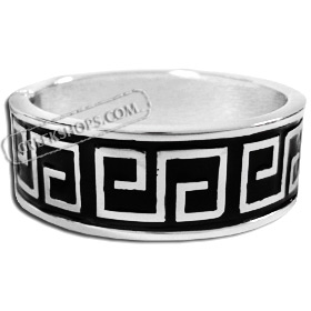 Stainless Steel Cuff Bracelet - Greek Key Motif with Colored Enamel Detail  9-color options(24mm)