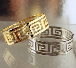 Stainless Steel Cuff Bracelet - Greek Key Motif Bracelet Gold or Silver (22mm)