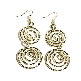 Hammered Double Spiral Earrings w/ French Hooks Gold Color