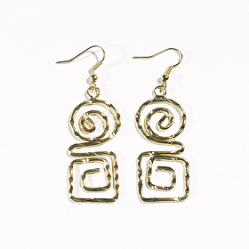 Hammered Greek Key and Spiral Gold Color Earrings w/ French Hooks 