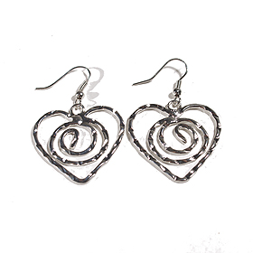 Hammered Heart Shaped Spiral Earrings w/ French Hooks 