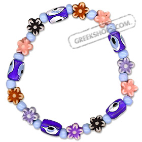 Children's Mati Evil Eye Bracelet with Multi-Color Flower Beads BI380