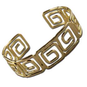Gold Stainless Steel Cuff Bracelet - Large Greek Key Motif Style BSR145X